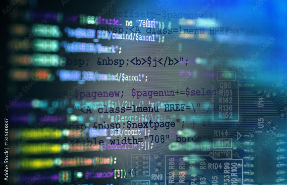 Software computer programming code and circuit board abstract ...