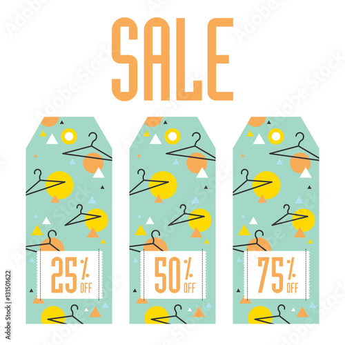 Set of sale tags. Discount 25, 50 and 75 procents off. Vector