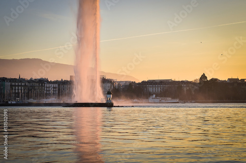 General view of Geneva/The city of Geneva, the Leman Lake and the Water Jet, in Switzerland, Europe, general and aerial view