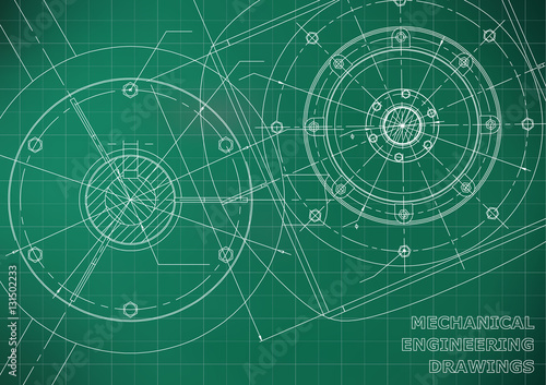 Mechanical engineering drawings. Background for inscription. Vector. White and green