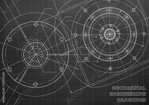 Mechanical engineering drawings. Background for inscription. Vector. Black and white