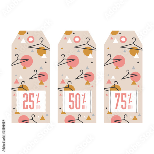 Set of sale tags. Discount 25, 50 and 75 procents off. Vector