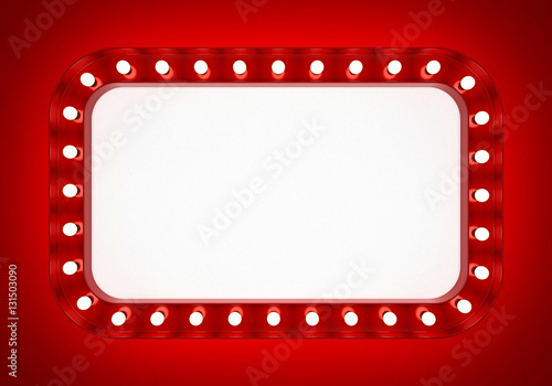 Red neon banner on red background
