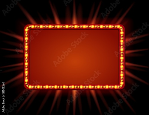 Signboard retro style with lamps. Vintage banner with light bulbs