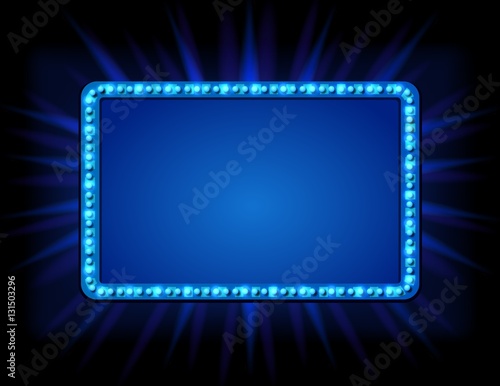 Signboard retro style with lamps. Vintage banner with light bulbs
