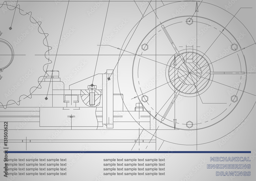 Vector drawing. Mechanical drawings on a dark gray background. Engineering illustration. Corporate Identity
