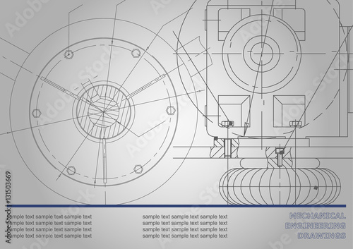 Mechanical engineering drawings on a gray background. Vector. Gray background for inscription. Corporate Identity