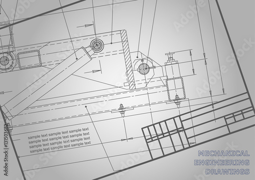 Mechanical engineering drawings on a gray background. For inscriptions. Vector. Frame. Corporate Identity