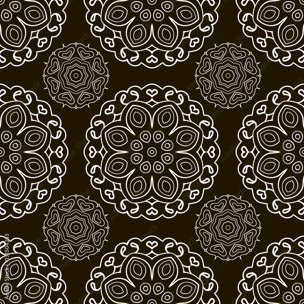 Black and white seamless doodle pattern, ethnic ornament. Hand drawn abstract background. Mandala motives Black and white seamless doodle pattern, ethnic ornament. Hand drawn abstract background. Mandala motives