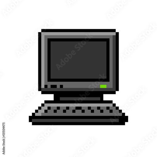 Pixelated computer with keyboard old modern - isolated vector illustration