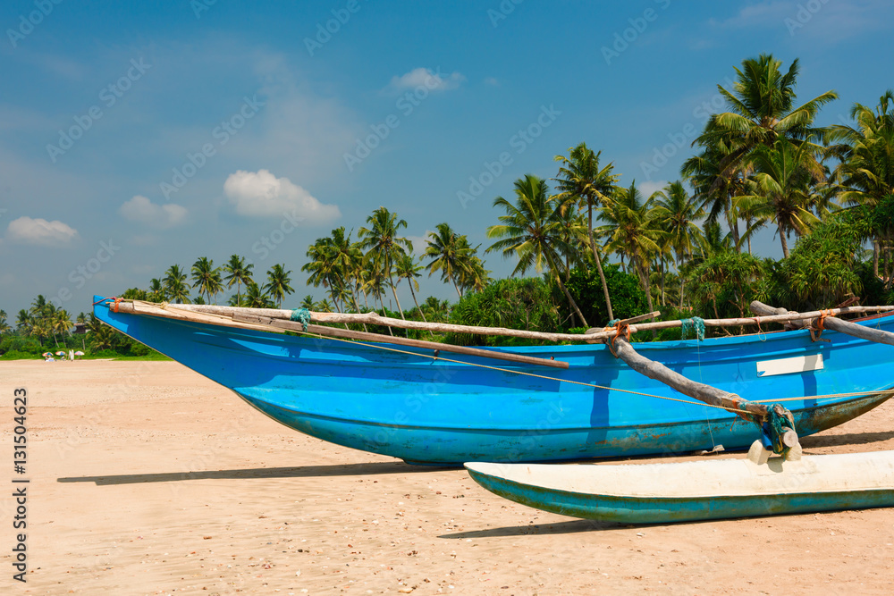 Traditional fishing boat on Sri Lanka beach