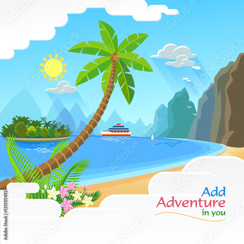 A cruise ship travelling around a beautiful island