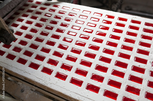 Production of fruit jelly at the plant. Conveyor