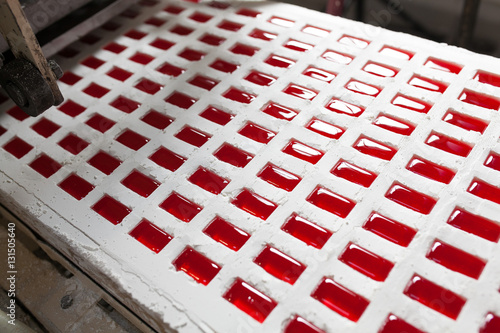 Production of fruit jelly at the plant. Conveyor