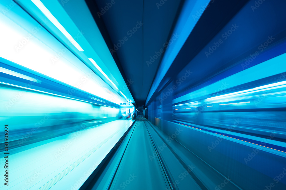 Underground subway tunnel blurred in speed motion and blue toned Underground subway tunnel blurred in speed motion and blue toned