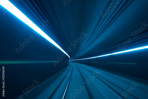 Speed motion blurred underground subway tunnel