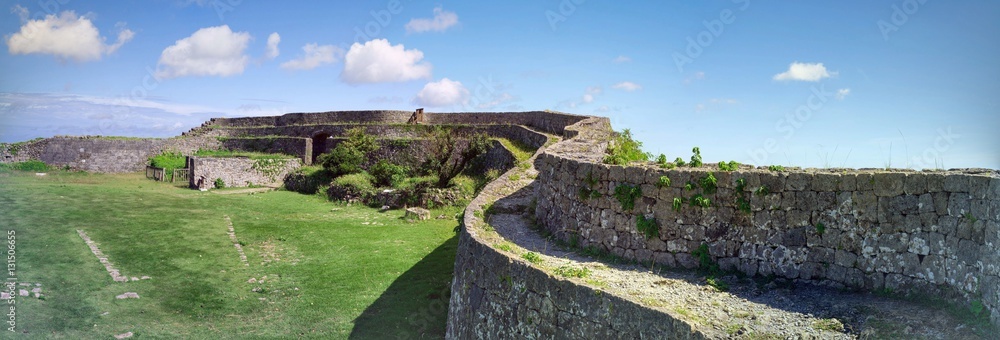 Naklejka premium Okinawa, Japan - October 23, 2016: Nakagusuku Castle Ruins Scenery, The famous castle of tourist attraction in Ryukyu kingdom, Okinawa Japan.