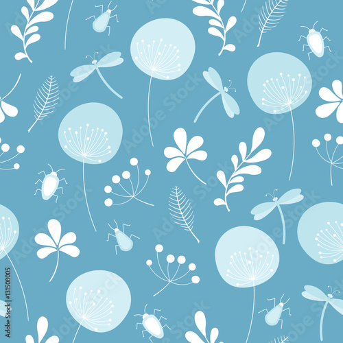vector seamless pattern with insects and leaves