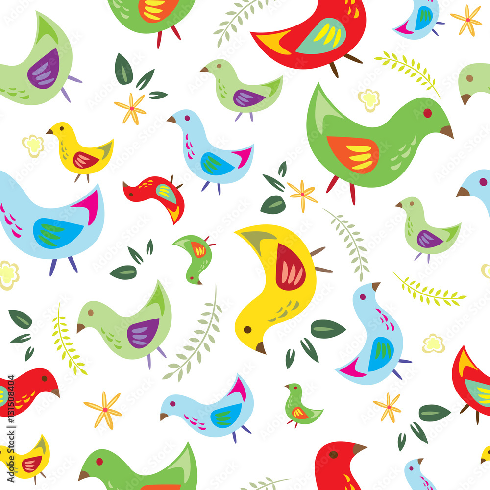 Hand drawn cute pattern with bird. Hand drawn cute pattern with bird.
