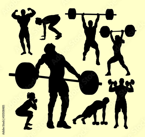Fitness, gymnastic, body building, weightlifting sport silhouette. Good use for symbol, logo, web icon, mascot, sign, sticker, or any design you want