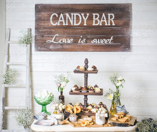 Candy bar on wedding ceremony and bankuet