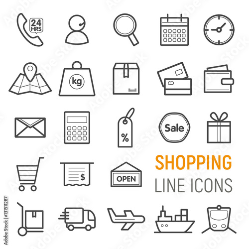 Shopping icons set. Flat illustration style