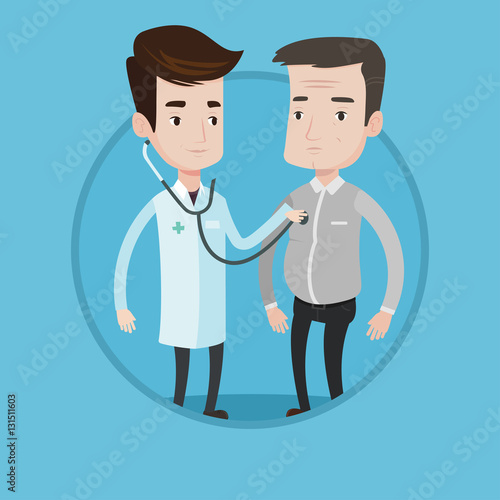 Doctor listening to chest of patient.