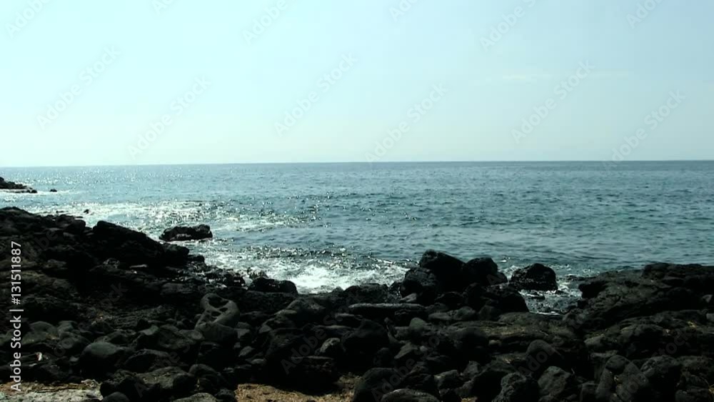 Black Lava Rocks Beach With Ocean Waves Kona Hawaii Black Lava Rocks Beach With Ocean Waves Kona Hawaii