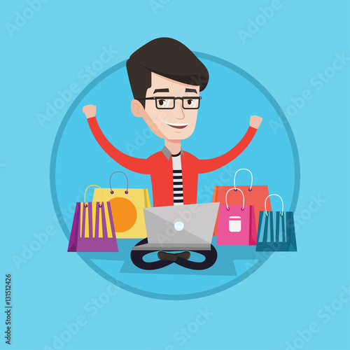 Man shopping online vector illustration.