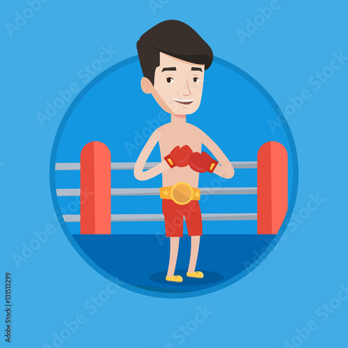 Confident boxer in the ring vector illustration.