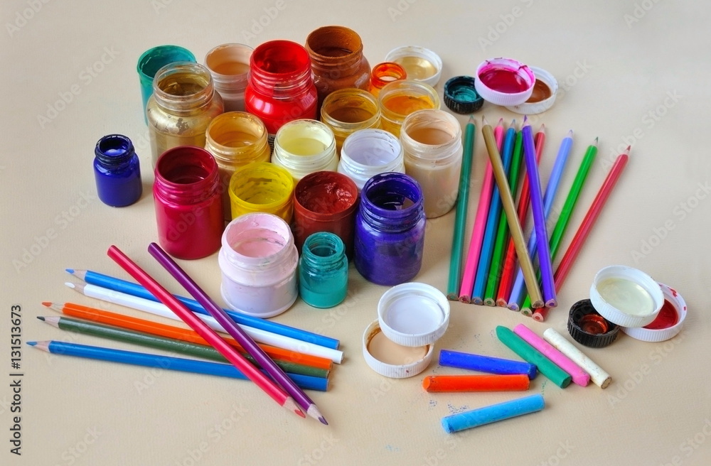 Obraz premium Acrylic paint, colored pencils and pastels.