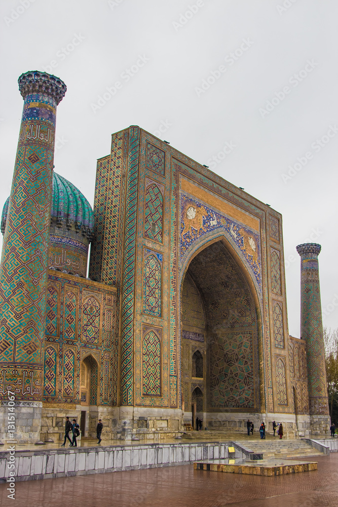 Tashkent, Uzbekistan - March 17, 2016: Sher Dor madrasah on Regi