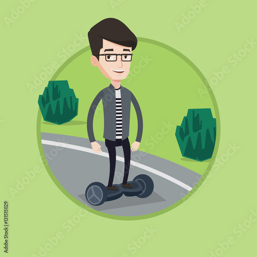 Man riding on self-balancing electric scooter.