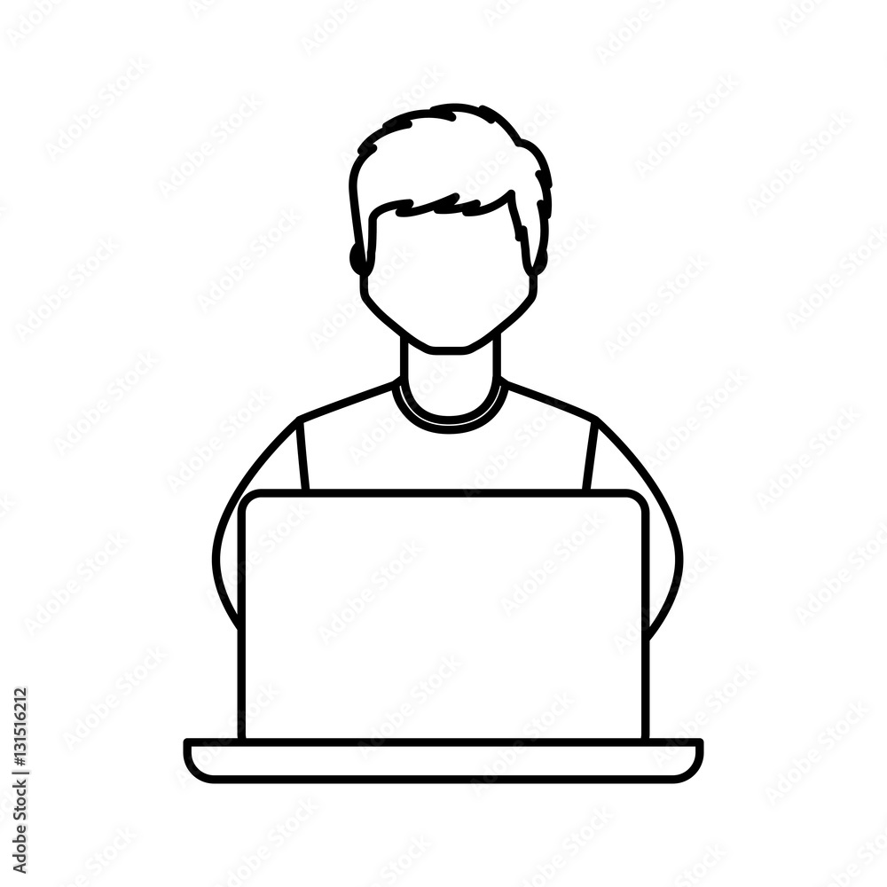 young man avatar character with laptop vector illustration design young man avatar character with laptop vector illustration design