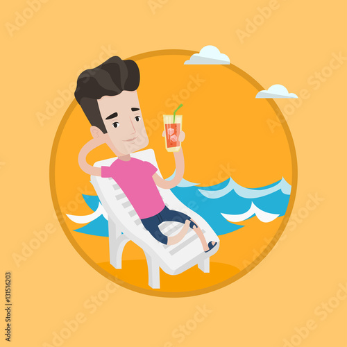 Man relaxing on beach chair vector illustration.