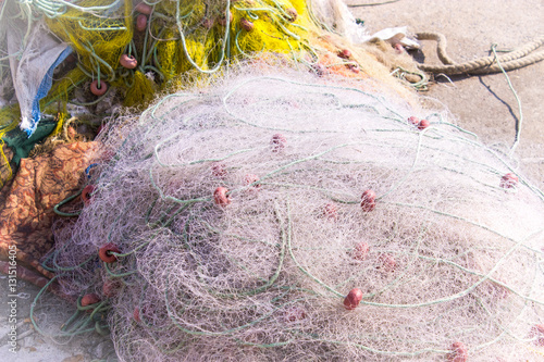 Fishing net on the dock photo