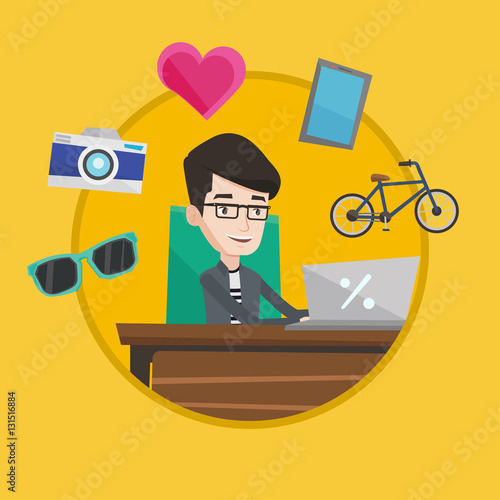 Man shopping online vector illustration.