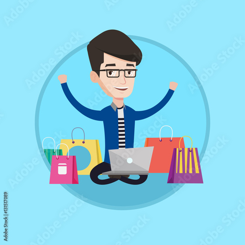 Man shopping online vector illustration.