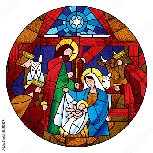 Circle shape with the Christmas and Adoration of the Magi scene