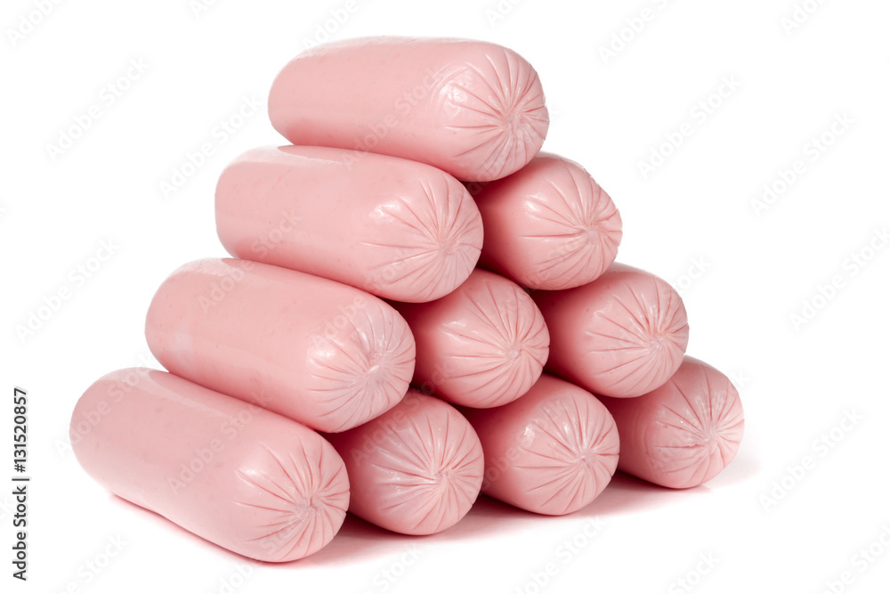 heap of sausages isolated on white background closeup heap of sausages isolated on white background closeup