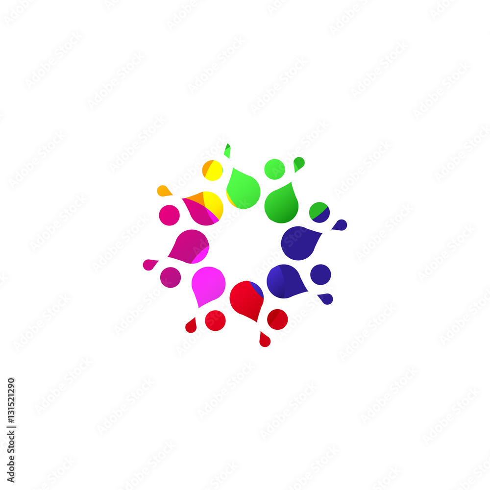 Digital colorful isolated circle logo template. Stylized abstract snowflake, flower or sun vector illustration. Polka dots round sign.