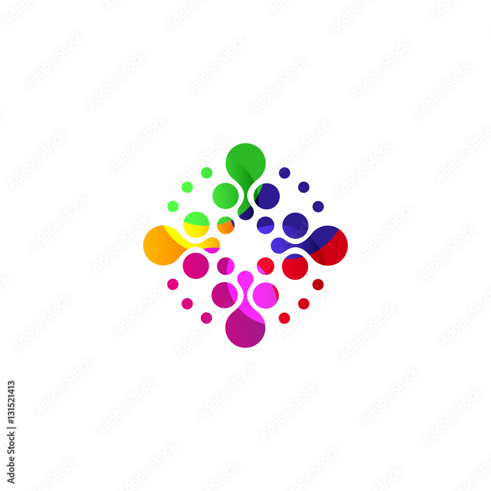 Digital colorful isolated circle logo template. Stylized abstract snowflake, flower or sun vector illustration. Polka dots round sign. Digital colorful isolated circle logo template. Stylized abstract snowflake, flower or sun vector illustration. Polka dots round sign.