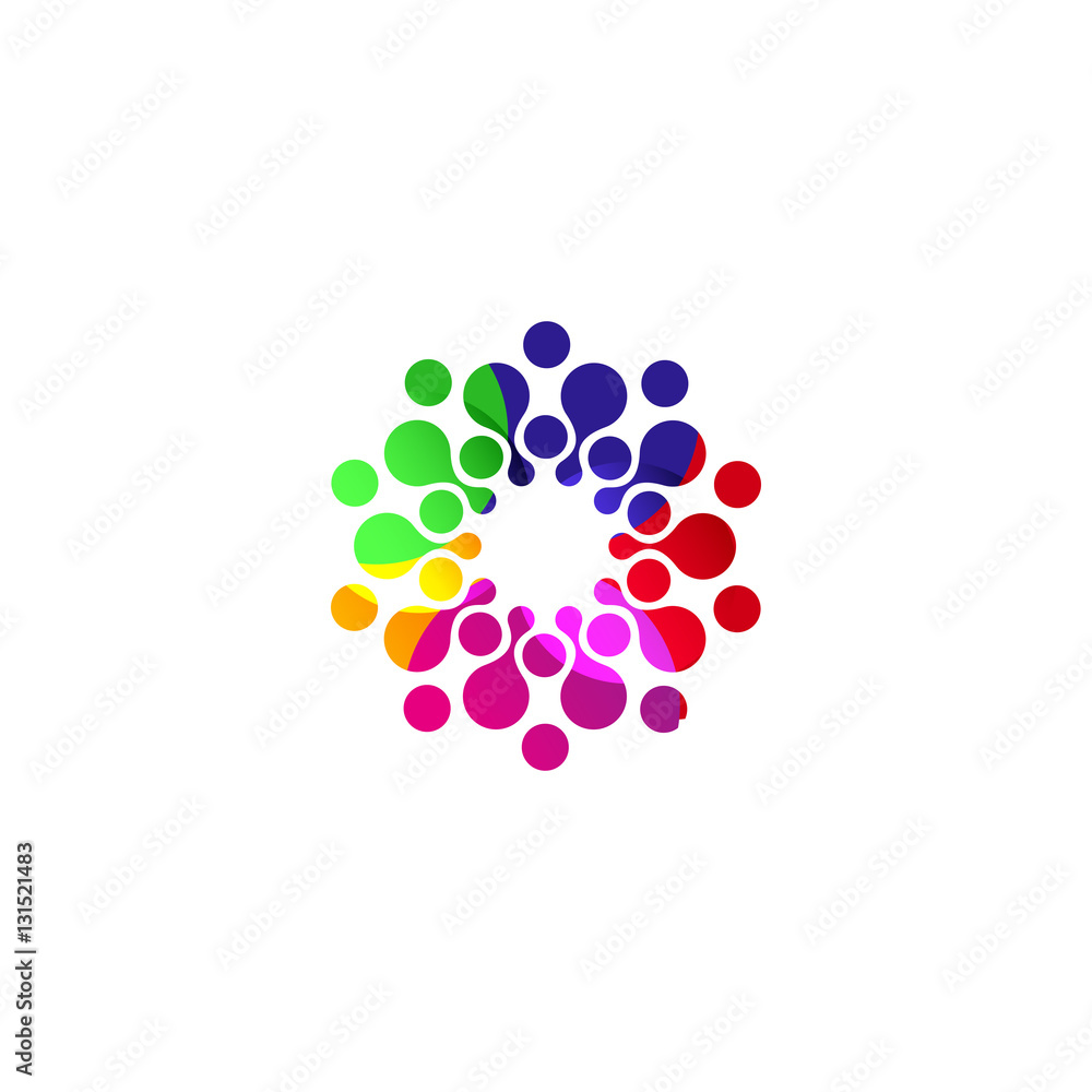 Digital colorful isolated circle logo template. Stylized abstract snowflake, flower or sun vector illustration. Polka dots round sign. Digital colorful isolated circle logo template. Stylized abstract snowflake, flower or sun vector illustration. Polka dots round sign.