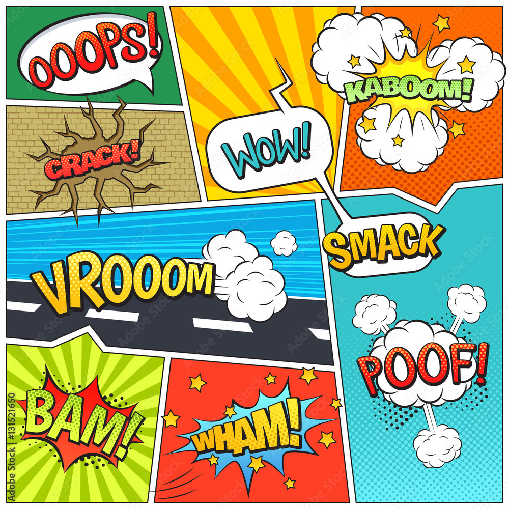 Fototapeta premium Comics Book Page Bubbles Composition Print