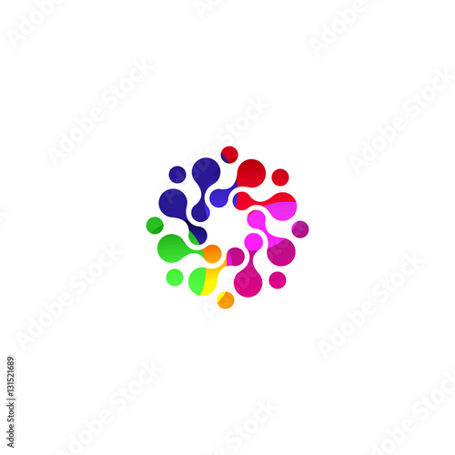 Digital colorful isolated circle logo template. Stylized abstract snowflake, flower or sun vector illustration. Polka dots round sign. © artyway
