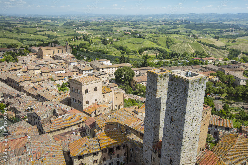 two towers in historic center in Tuscany