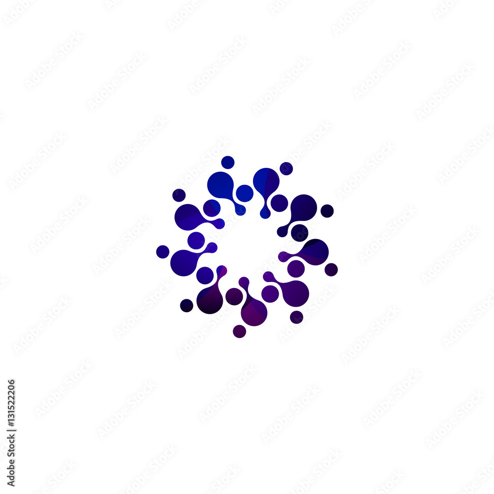 Digital colorful isolated circle logo template. Stylized abstract snowflake, flower or sun vector illustration. Polka dots round sign. Digital colorful isolated circle logo template. Stylized abstract snowflake, flower or sun vector illustration. Polka dots round sign.