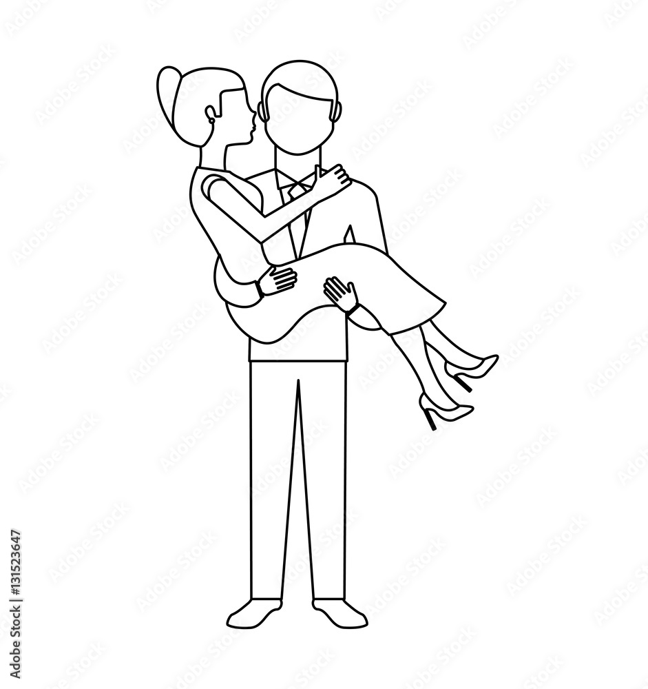 Couple of newlyweds character vector illustration design