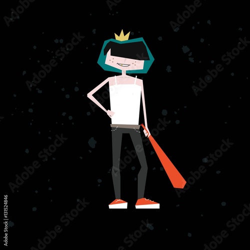 Vector Illustration  rebel girl with red bat