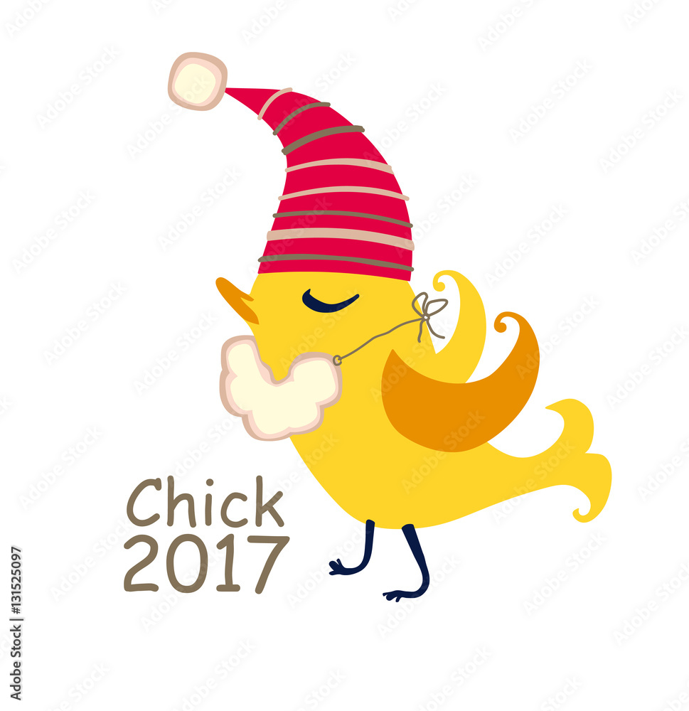 Fototapeta premium Chick 2017. Funny bird isolated on white background. Vector illustration.